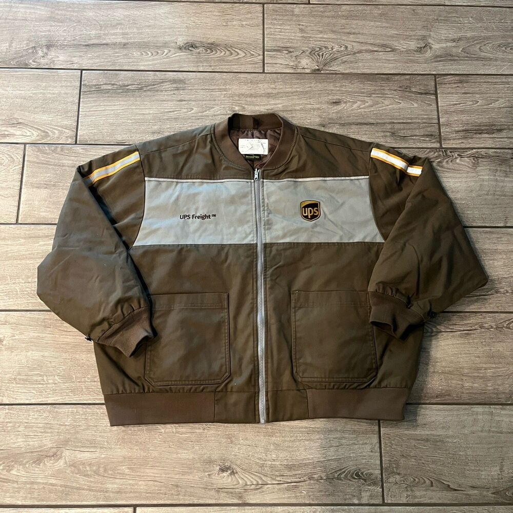 Vintage Twinhill UPS Jacket Mens Medium Brown Bomber Full Zip Quilt Lined 3X